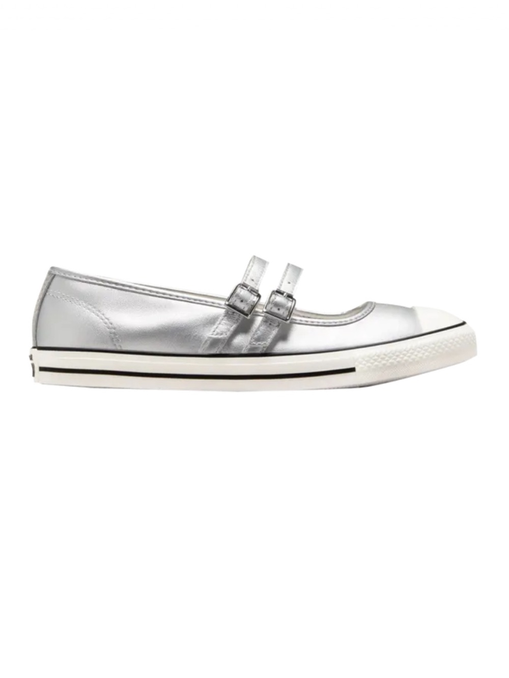 Converse Metallic Silver Mary Jane Flat Sneakers
